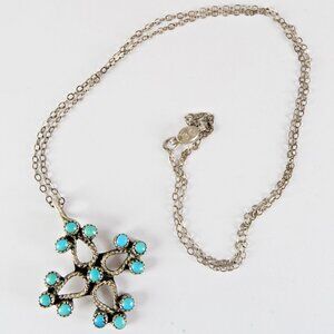 1" Auth ZUNI Cross Pendant Necklace Sterling Silver PETIT POINT Real TURQUOISE